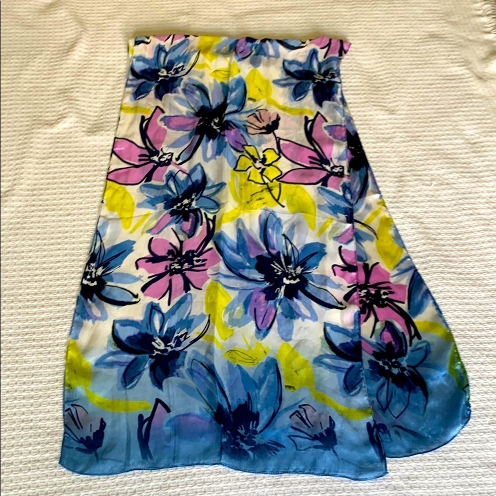 Navy pink and fluorescent yellow silk scarf